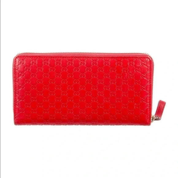 Gucci Red Leather Microguccissima Zip Around Wallet - Picture 4 of 13